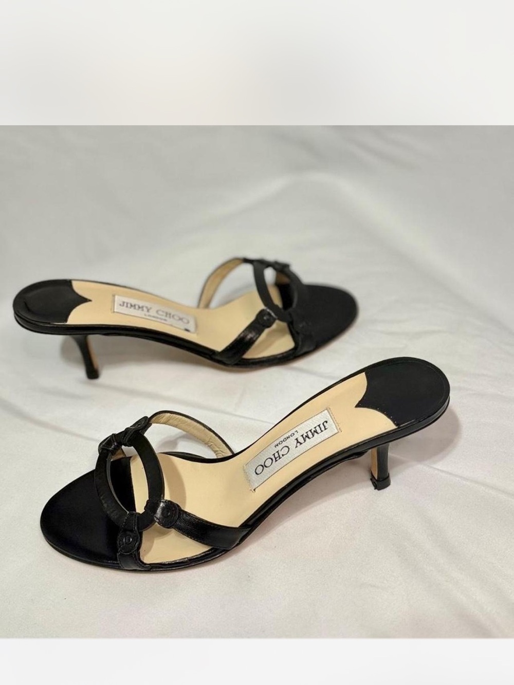 Jimmy Choo Black Leather Open-Toe Kitten Heel Mules